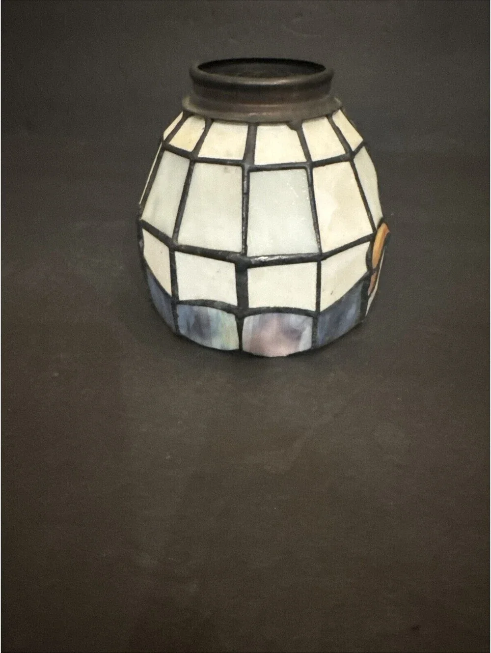 Small Tiffany Style Stained Glass Lamp Shade Floral Pattern 4” H By 4.5” Wide